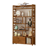 Vintage Natural Finish Open Bamboo Lattice Bookcase Image - 10