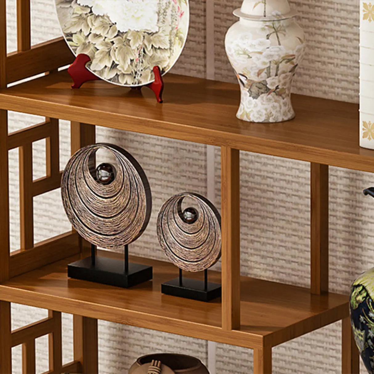 Vintage Natural Finish Open Bamboo Lattice Bookcase Image - 13