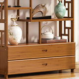 Vintage Natural Finish Open Bamboo Lattice Bookcase Image - 14