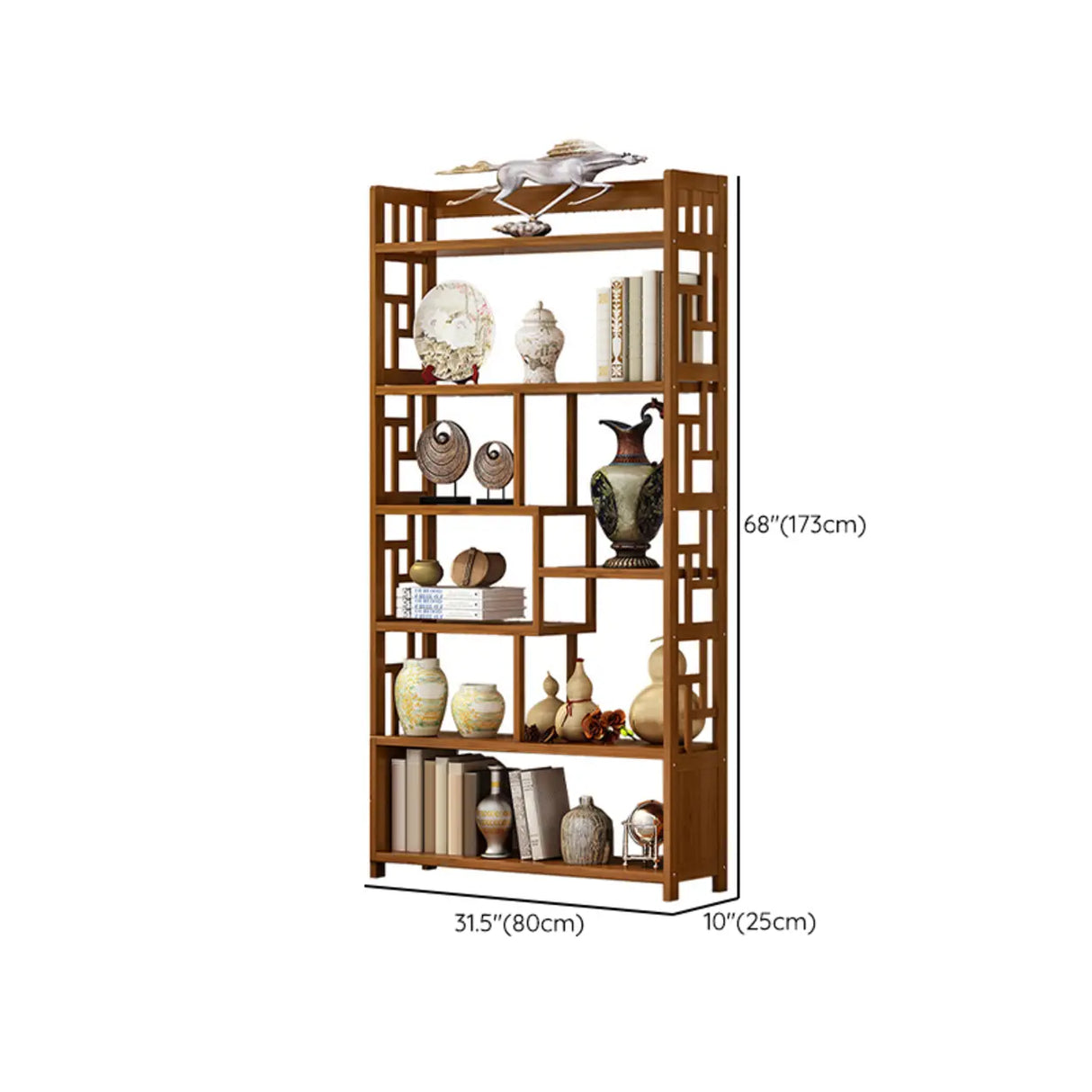 Vintage Natural Finish Open Bamboo Lattice Bookcase Image - 16