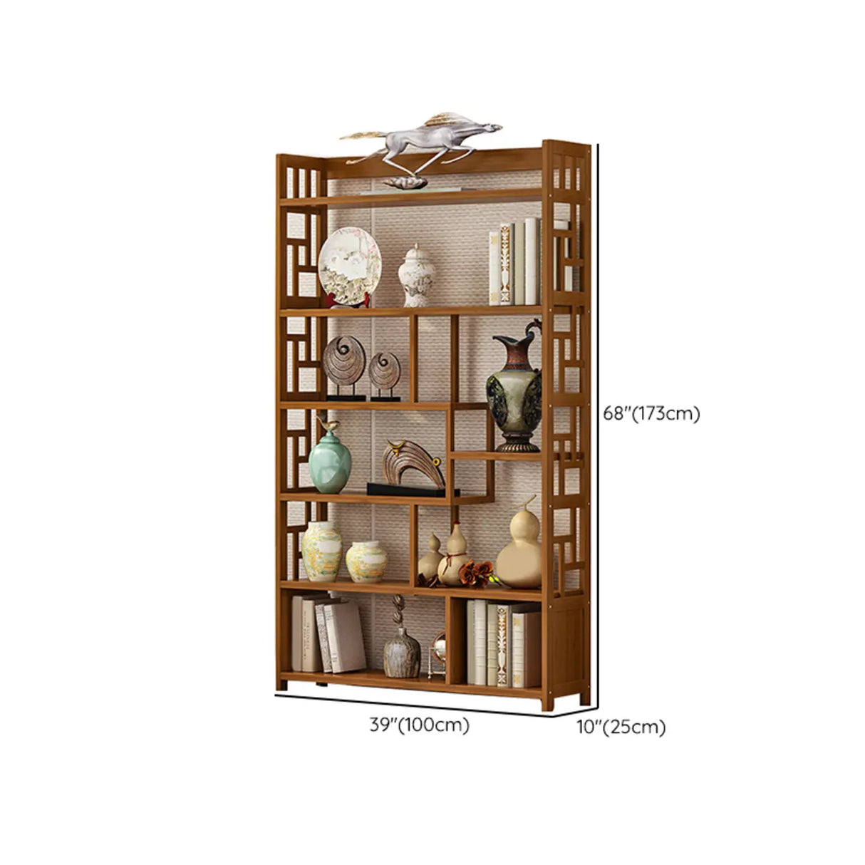 Vintage Natural Finish Open Bamboo Lattice Bookcase Image - 17