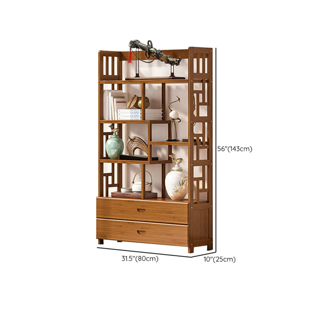 Vintage Natural Finish Open Bamboo Lattice Bookcase Image - 18