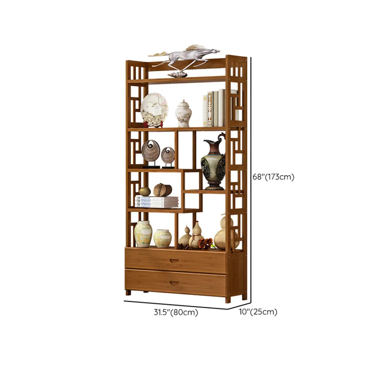 Vintage Natural Finish Open Bamboo Lattice Bookcase Image - 19