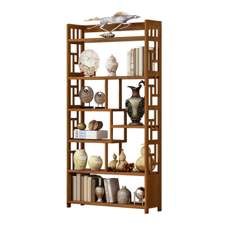 Vintage Natural Finish Open Bamboo Lattice Bookcase Image - 2