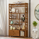 Vintage Natural Finish Open Bamboo Lattice Bookcase Image - 6