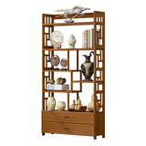 Vintage Natural Finish Open Bamboo Lattice Bookcase Image - 9