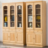 Vintage Natural Finish Solid Wood Glass Door Bookcase Image - 1