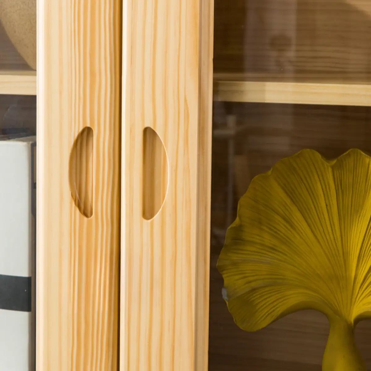 Vintage Natural Finish Solid Wood Glass Door Bookcase Image - 10