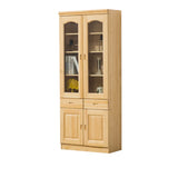 Vintage Natural Finish Solid Wood Glass Door Bookcase Image - 2