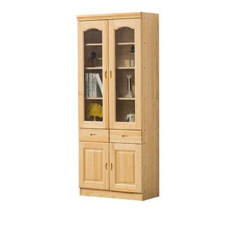 Vintage Natural Finish Solid Wood Glass Door Bookcase Image - 2