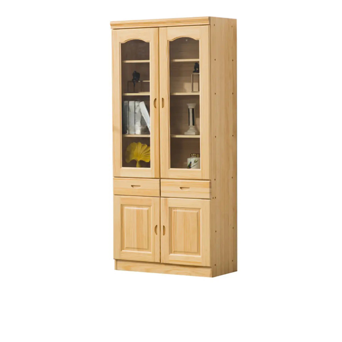Vintage Natural Finish Solid Wood Glass Door Bookcase Image - 3
