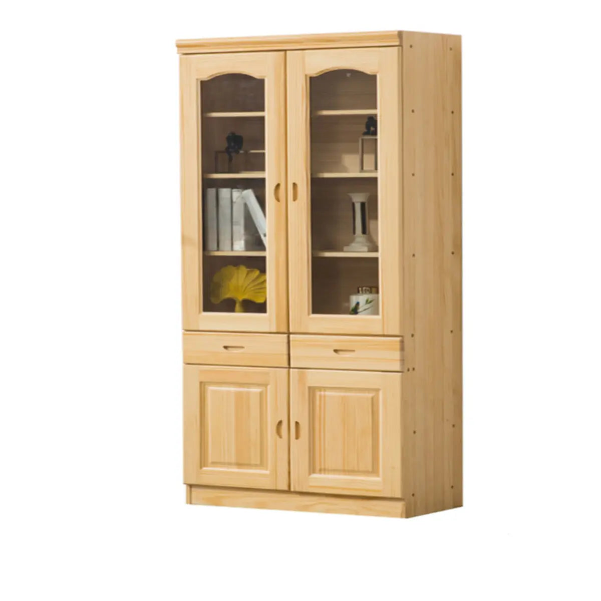 Vintage Natural Finish Solid Wood Glass Door Bookcase Image - 5