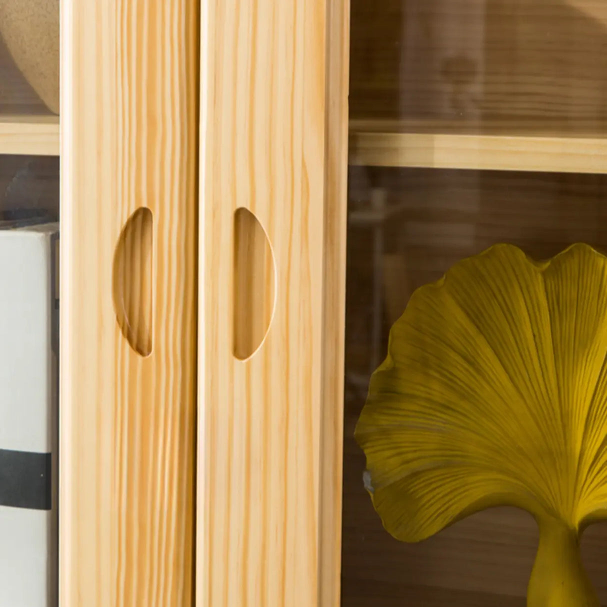 Vintage Natural Finish Wood Glass Door Bookcase Image - 10