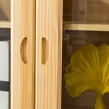 Vintage Natural Finish Wood Glass Door Bookcase Image - 10