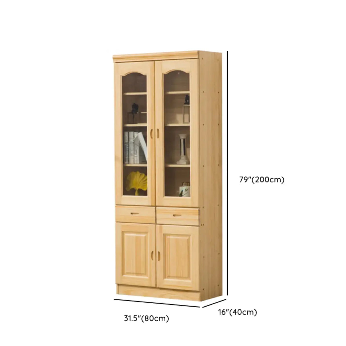 Vintage Natural Finish Wood Glass Door Bookcase Image - 14