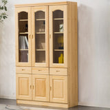 Vintage Natural Finish Wood Glass Door Bookcase Image - 4