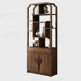 Vintage Open Rubberwood Brown Curio China Cabinets Image - 11