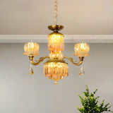 Vintage Ornate Gold Amber Crystal Flower Chandelier Image - 1