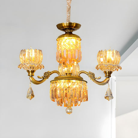 Vintage Ornate Gold Amber Crystal Flower Chandelier Image - 2