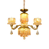 Vintage Ornate Gold Amber Crystal Flower Chandelier Image - 3