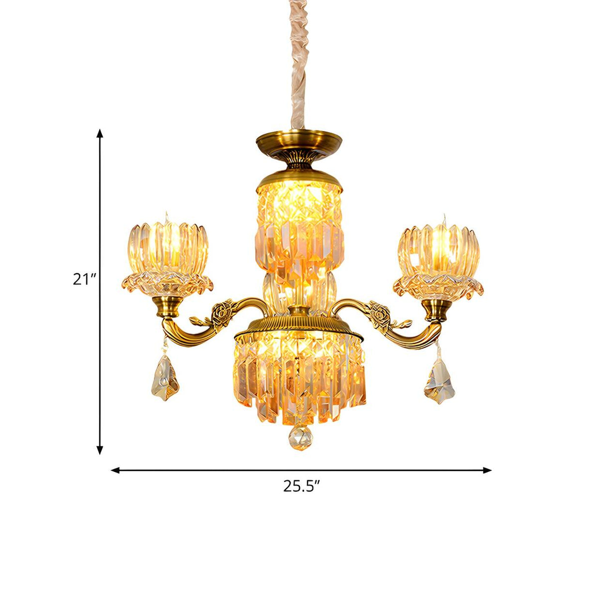 Vintage Ornate Gold Amber Crystal Flower Chandelier 