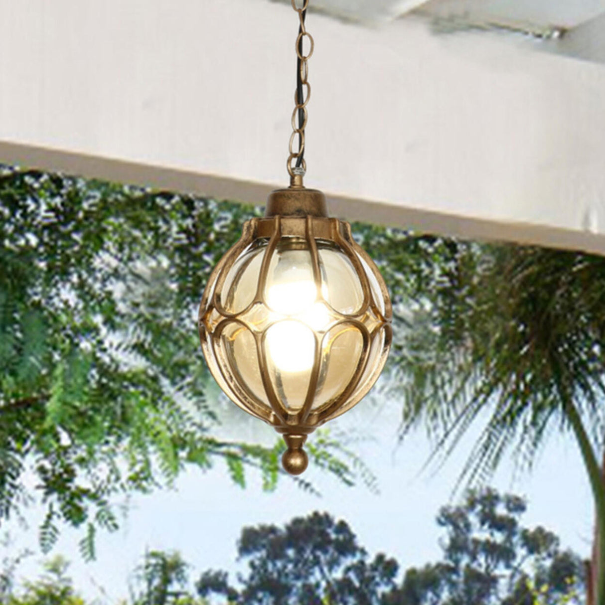 Vintage Outdoor Glass Globe Pendant Light Adjustable Height Image - 4