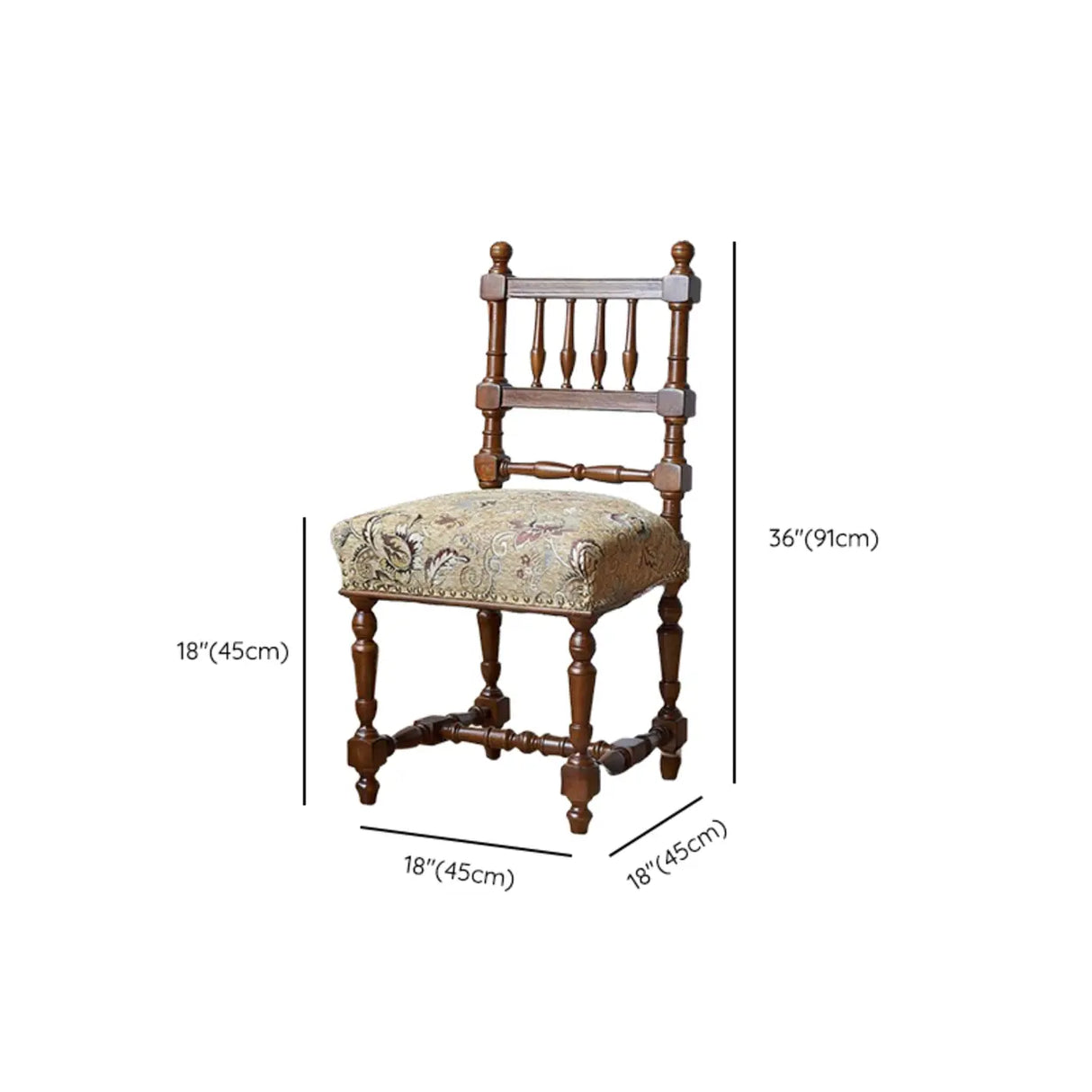 Vintage Pattern Armless Slat Back Birch Dining Chair 