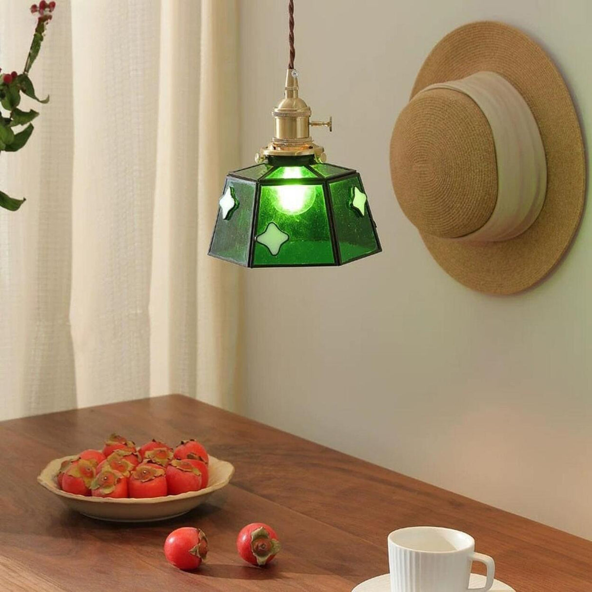 Vintage Pink Glass Geometric Dining Tabla Pendant Light Image - 3