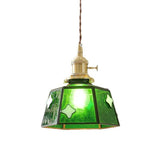 Vintage Pink Glass Geometric Dining Tabla Pendant Light Image - 4