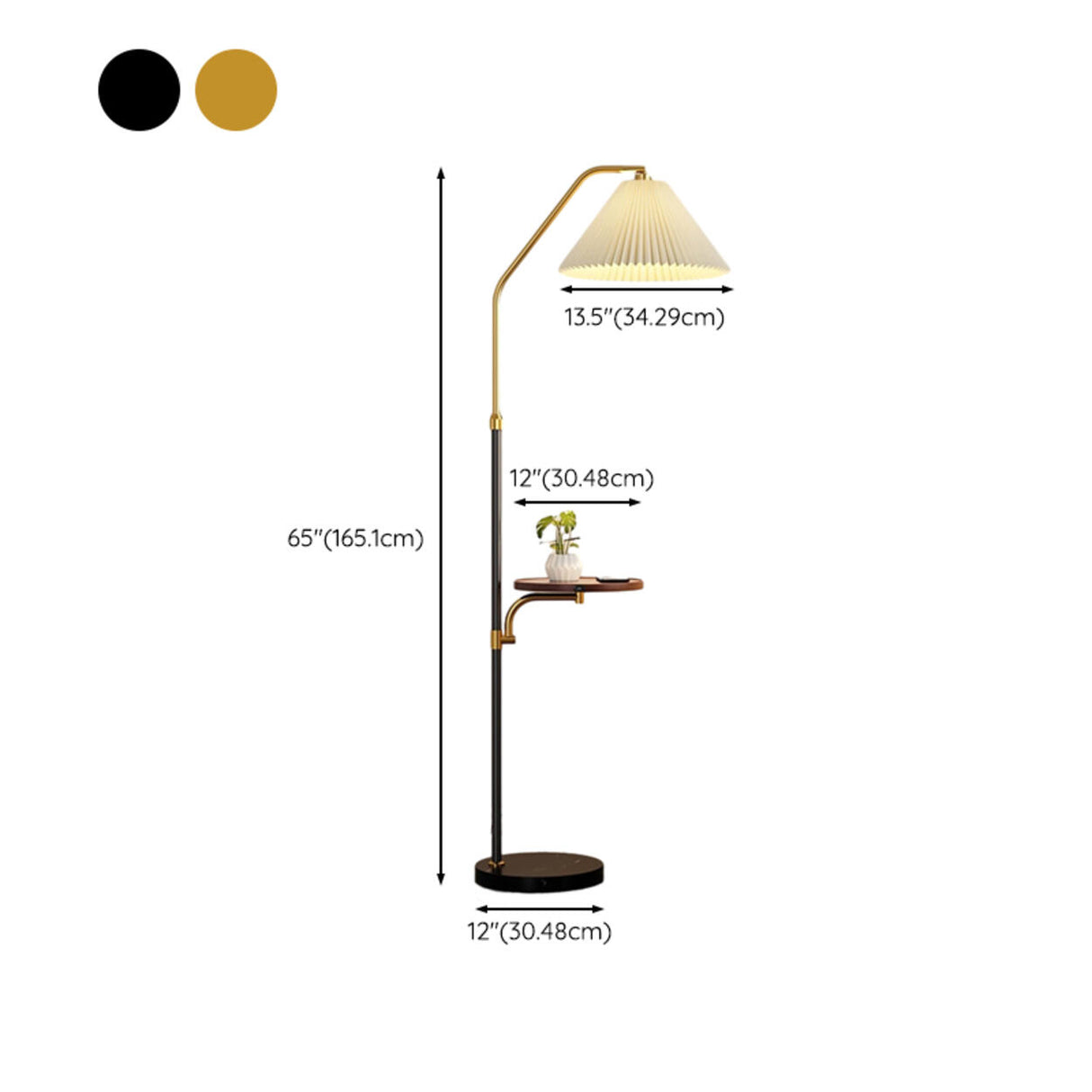Vintage Pleated Shade Floor Lamp with Side Table 