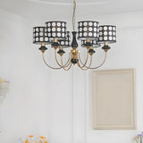 Vintage Polka Dot Fabric Living Room Black Chandelier Image - 15