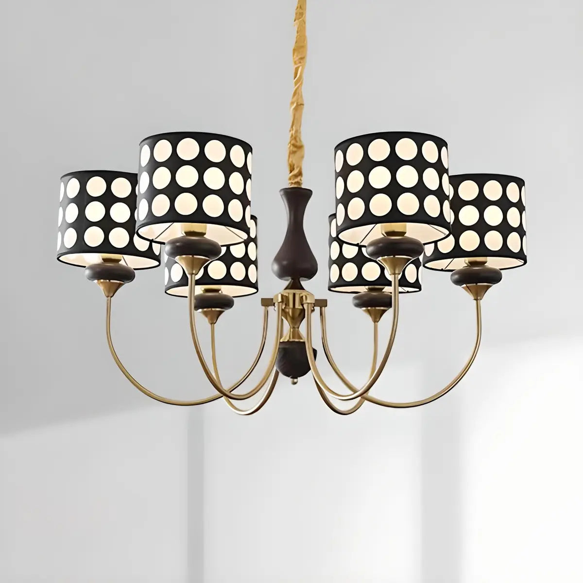 Vintage Polka Dot Fabric Living Room Black Chandelier Image - 17