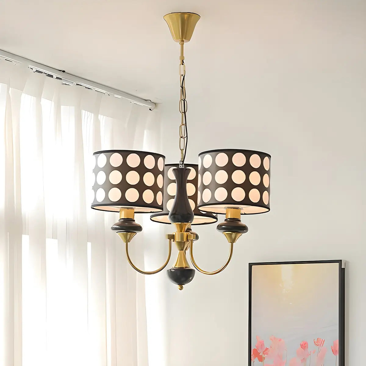 Vintage Polka Dot Fabric Living Room Black Chandelier Image - 18