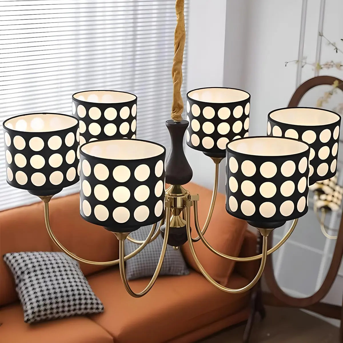 Vintage Polka Dot Fabric Living Room Black Chandelier Image - 19
