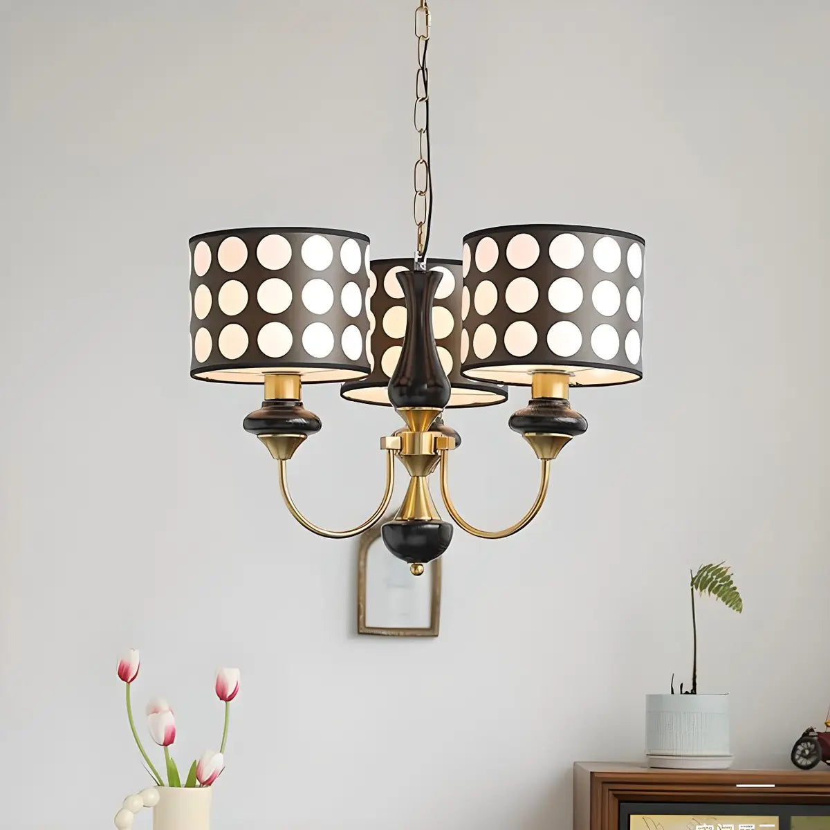 Vintage Polka Dot Fabric Living Room Black Chandelier Image - 20