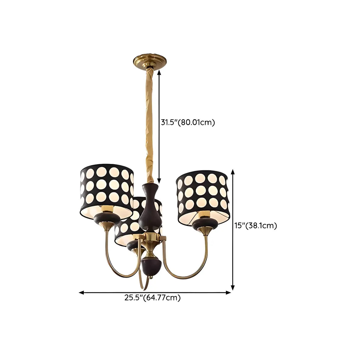 Vintage Polka Dot Fabric Living Room Black Chandelier 
