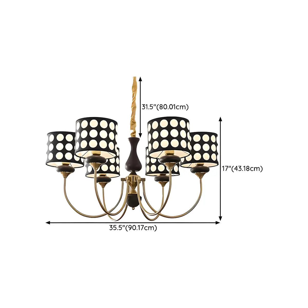 Vintage Polka Dot Fabric Living Room Black Chandelier Image - 22