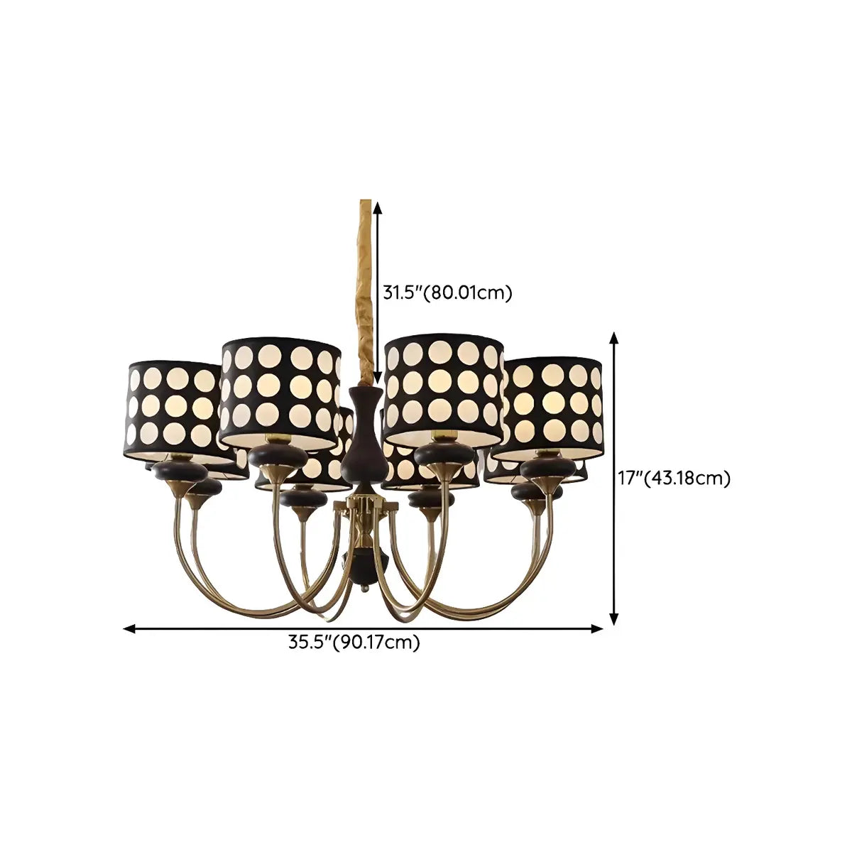 Vintage Polka Dot Fabric Living Room Black Chandelier Image - 23