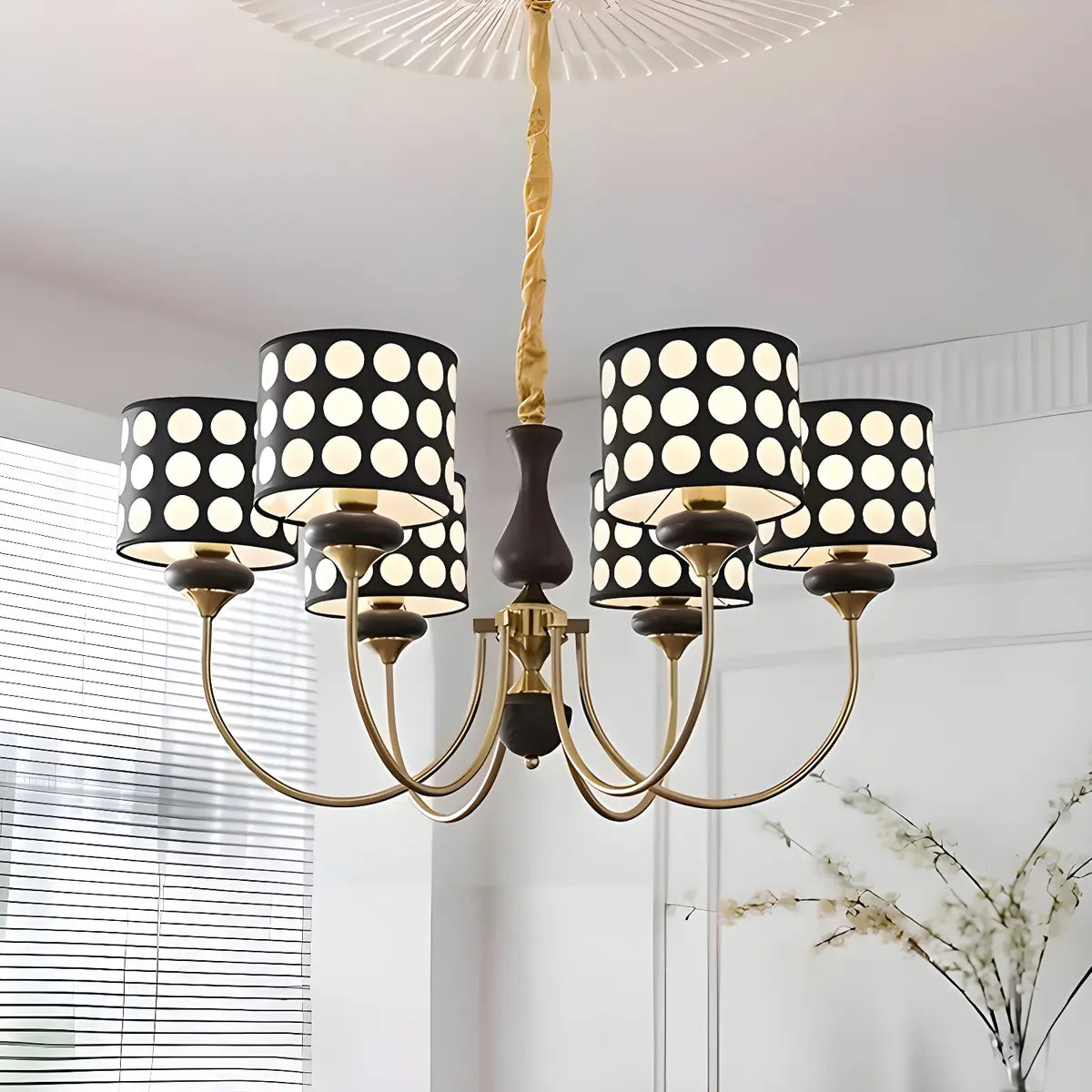 Vintage Polka Dot Fabric Living Room Black Chandelier Image - 3