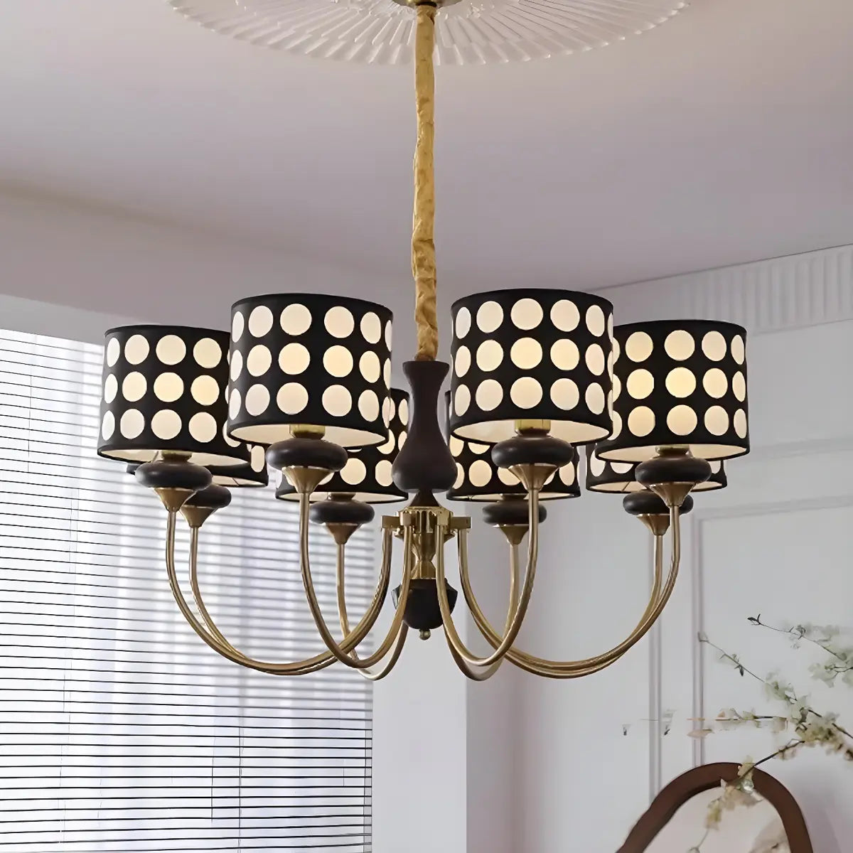 Vintage Polka Dot Fabric Living Room Black Chandelier Image - 5