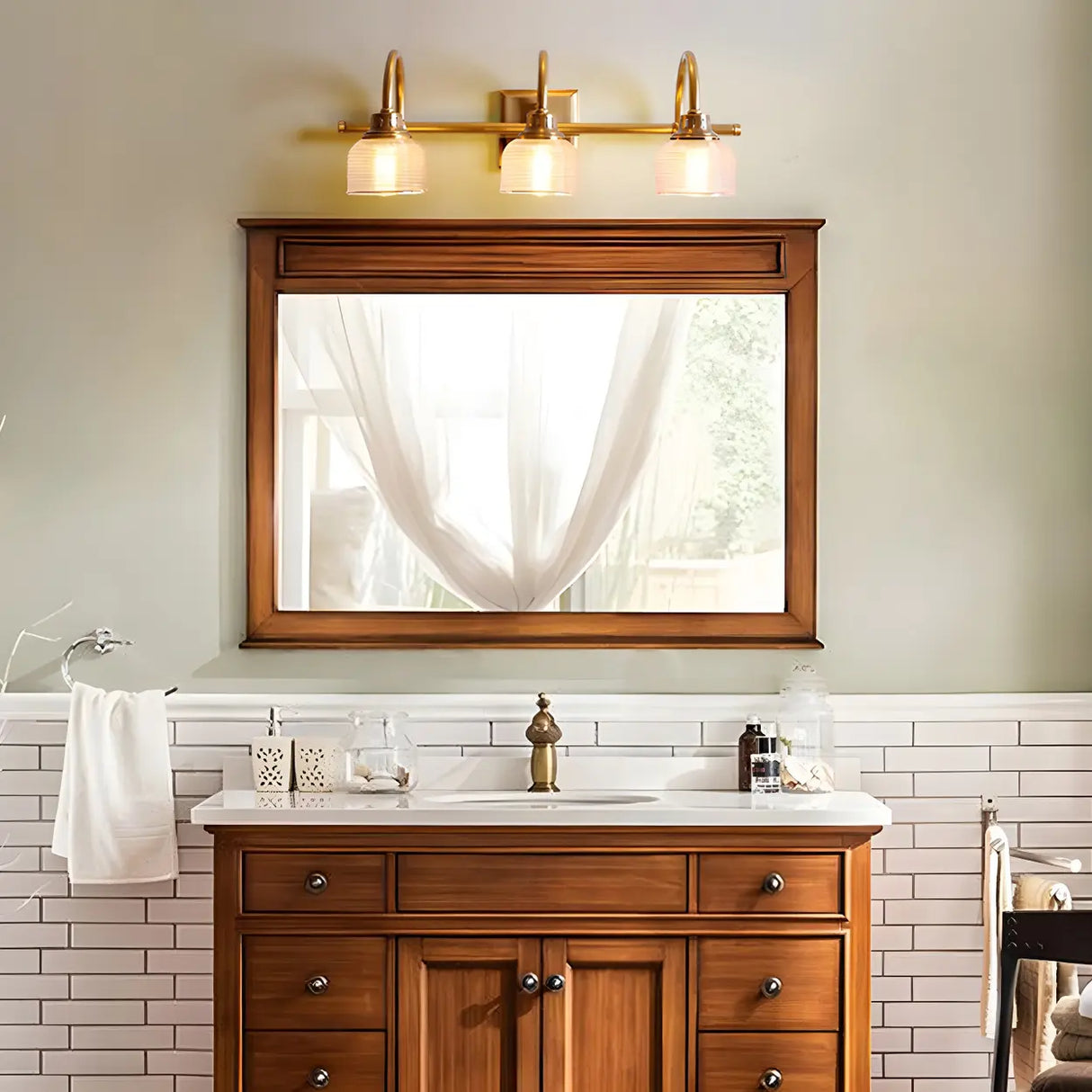 Vintage Prismatic Glass 2 Blubs Bathroom Vanity Light Image - 6