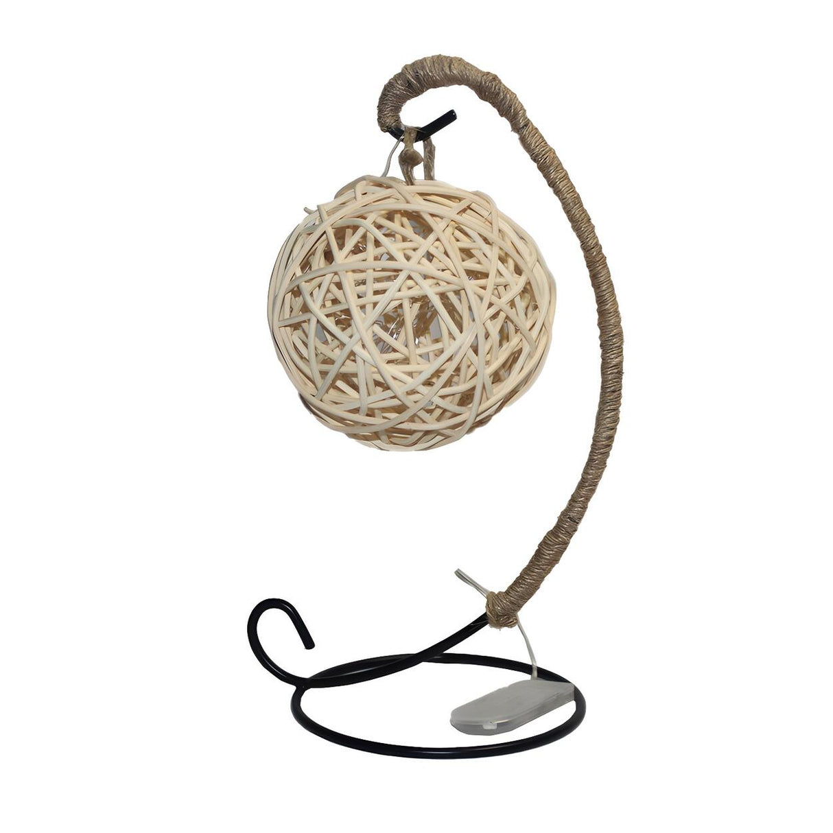 Vintage Rattan Ball Curved Arm Battery Night Light Image - 4
