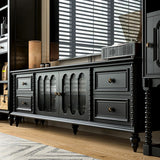 Vintage Rectangle Elegant Black TV Stand With Cabinet Image - 4