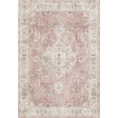 Vintage Rectangle Fabric Floral Pink Large Area Rug Image - 2