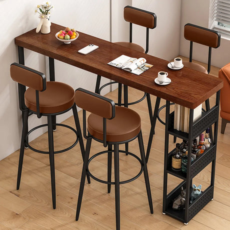 Vintage Rectangular Bar Height Table with Storage Shelves Image - 1