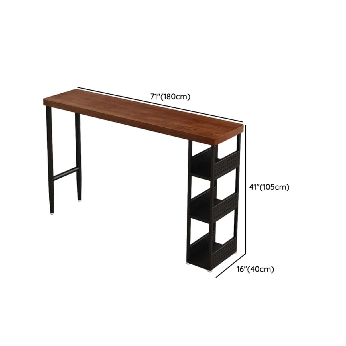 Vintage Rectangular Bar Height Table with Storage Shelves Image - 11