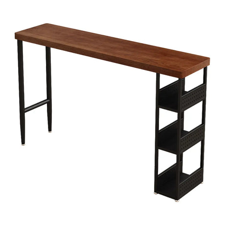 Vintage Rectangular Bar Height Table with Storage Shelves Image - 2