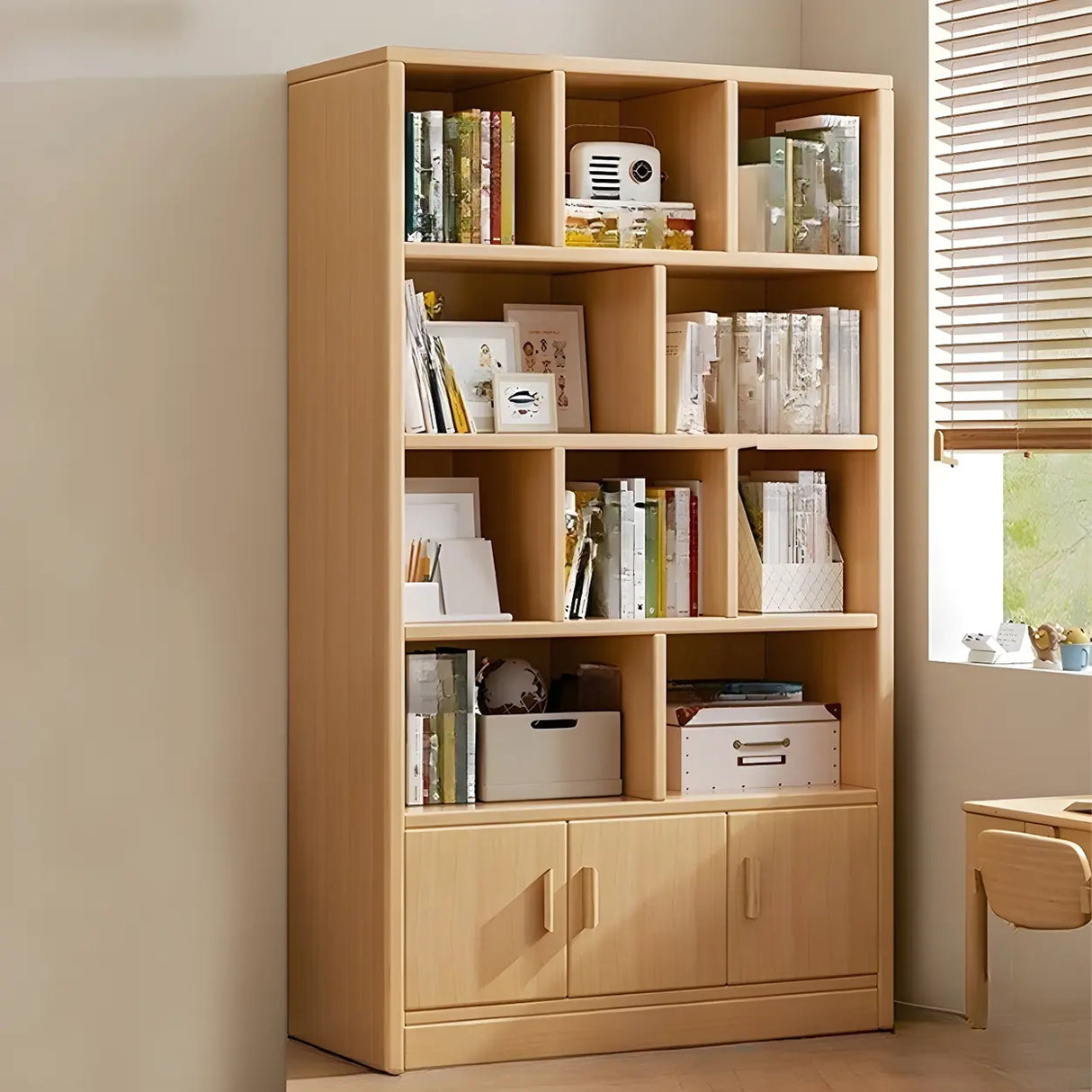Vintage Rectangular Wood Finish Storage Tall Bookcase Image - 11