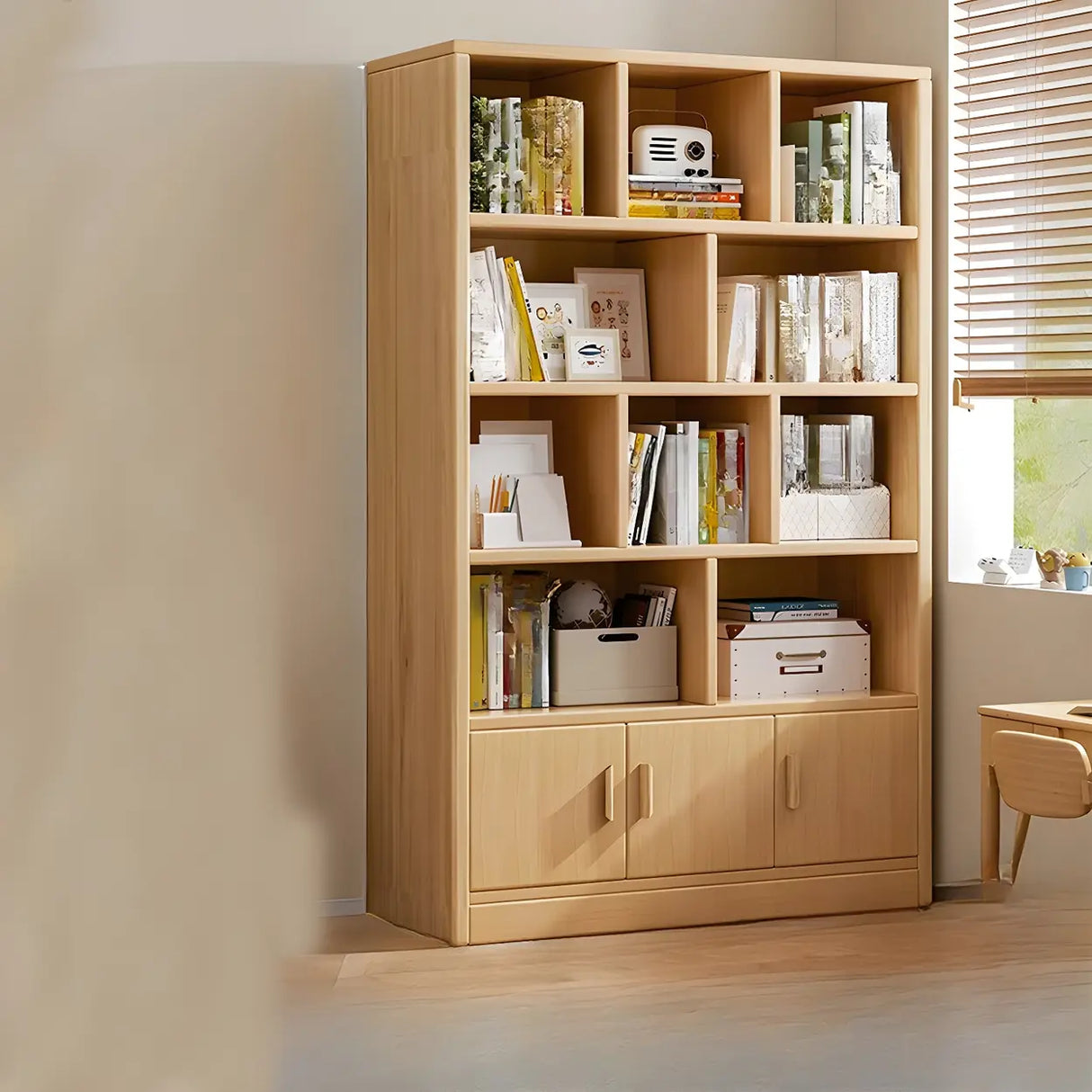 Vintage Rectangular Wood Finish Storage Tall Bookcase Image - 15