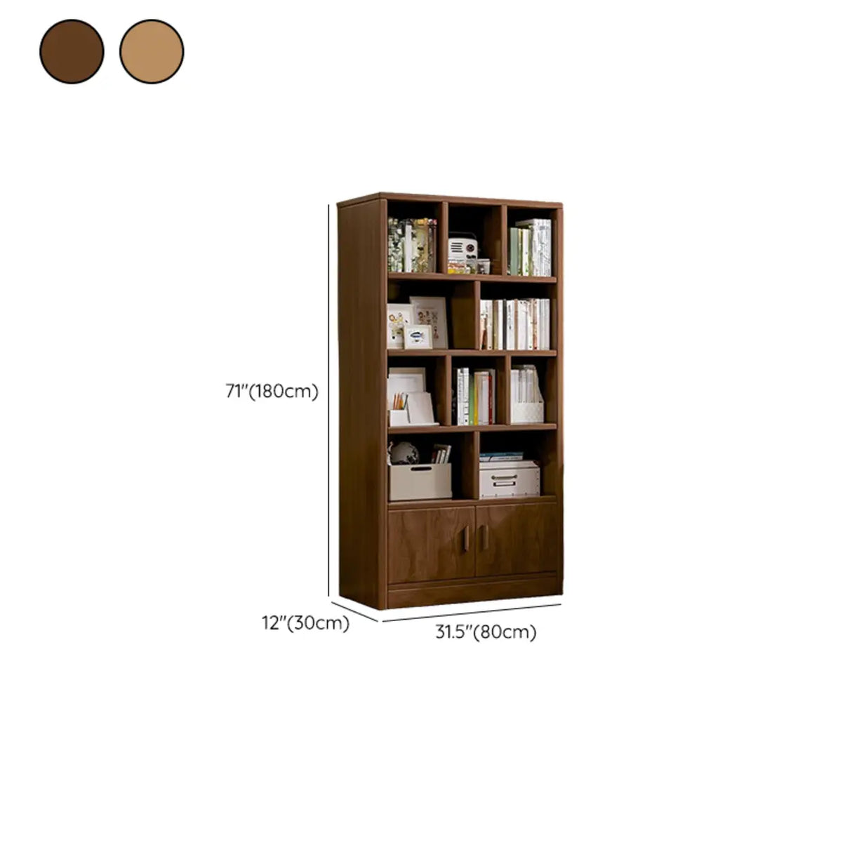 Vintage Rectangular Wood Finish Storage Tall Bookcase Image - 17